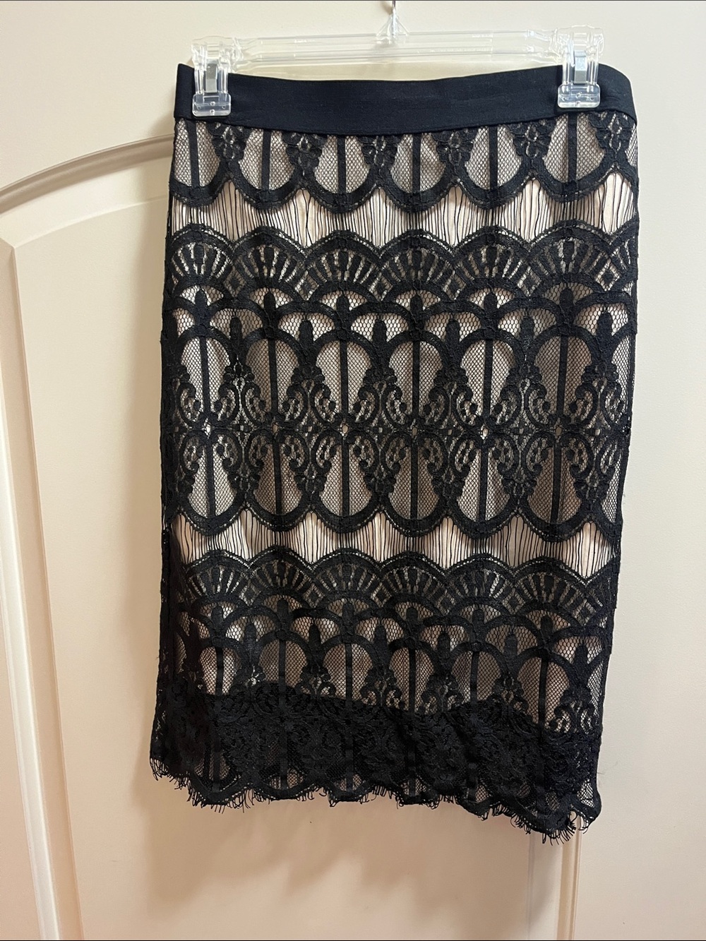 Xhilaration Black Lace Pencil Skirt with Nude Underlay